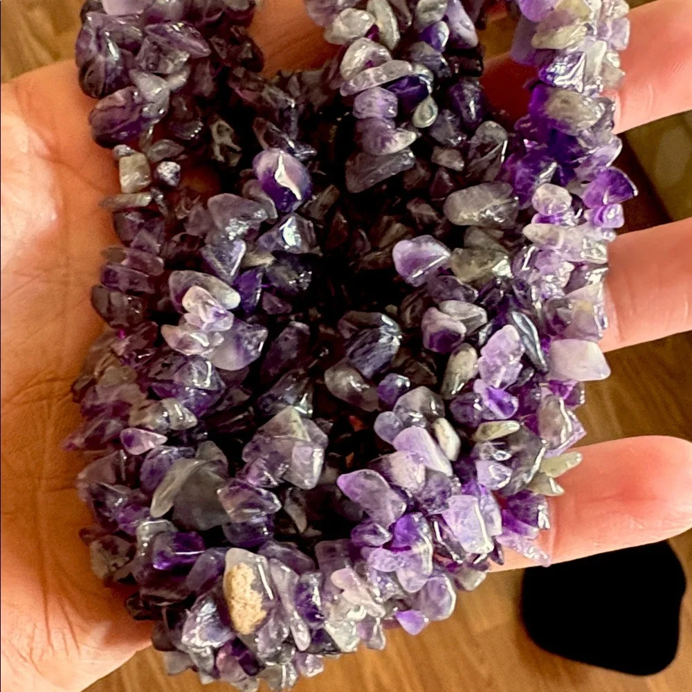 VINTAGE NATURAL PURPLE AMETHYST CLUSTERED CHIPS BIB TOGGLE CLASP 19" NECKLACE - Picture 7 of 9